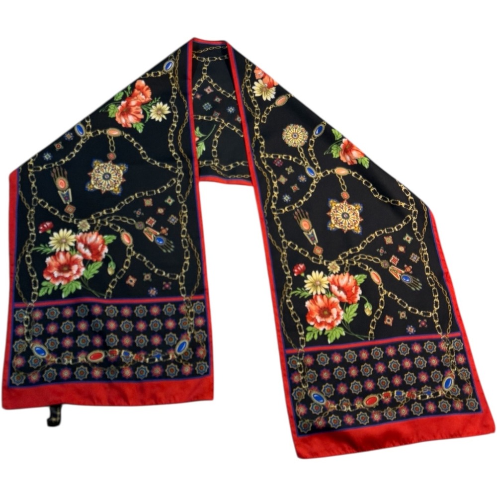 Liz‎ Sinclair Italian Floral Chain Print Scarf Red Black